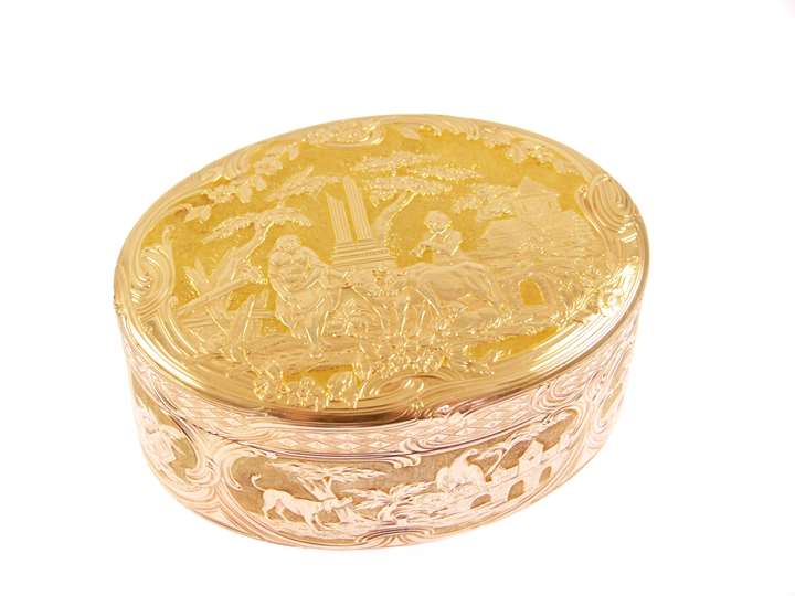 18th century German chased oval gold box